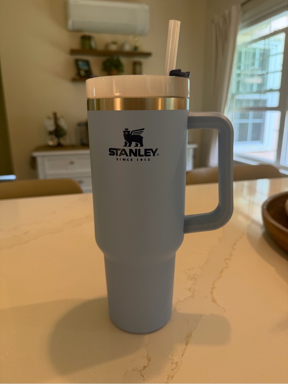 Stanley Light Blue Travel Tumbler with Handle and Straw
